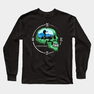 Skull with Hike Compass Hiker Outdoors Nature Hiking Long Sleeve T-Shirt